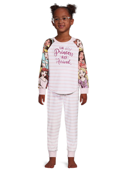 Disney Princess Girls Long Sleeve Top and Pants Velour Pajama Set, 2-Piece, Sizes 4-12